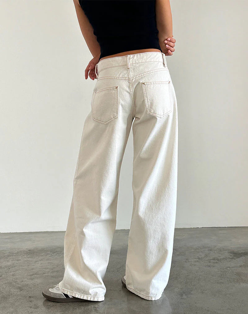 Roomy Extra Wide Low Rise Jeans in Off White