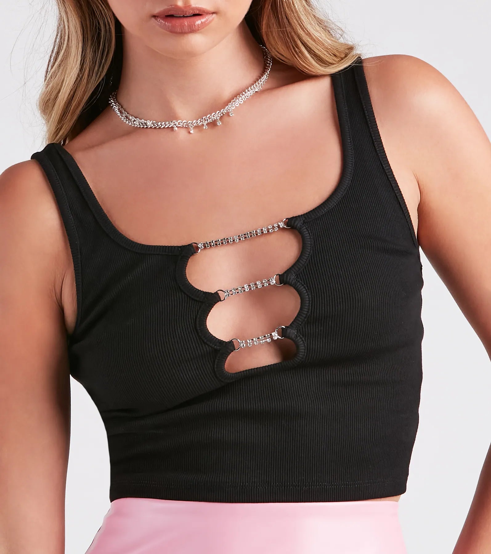 Basics That Shine Rhinestone Crop Tank Top