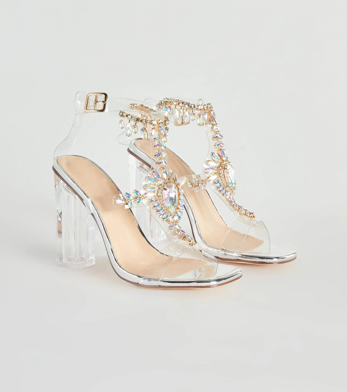 Midnight Glamour Iridescent Gemstone Clear Heels