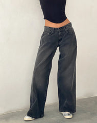 Roomy Extra Wide Low Rise Jeans in Washed Black Grey