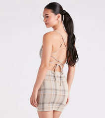 Perfect Match Plaid Lace-Up Mini Dress