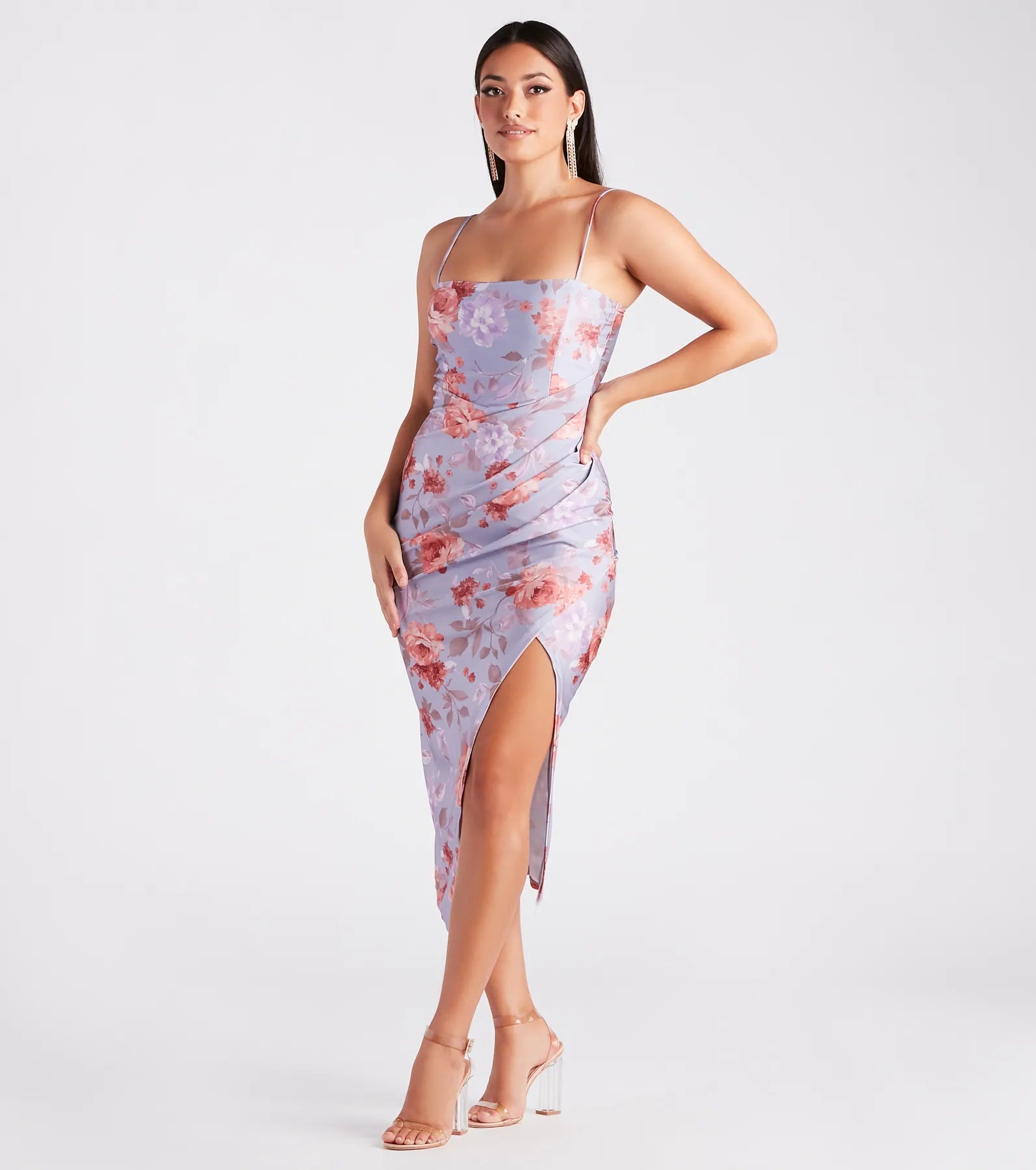 Made You Wink Floral Satin Midi Dress