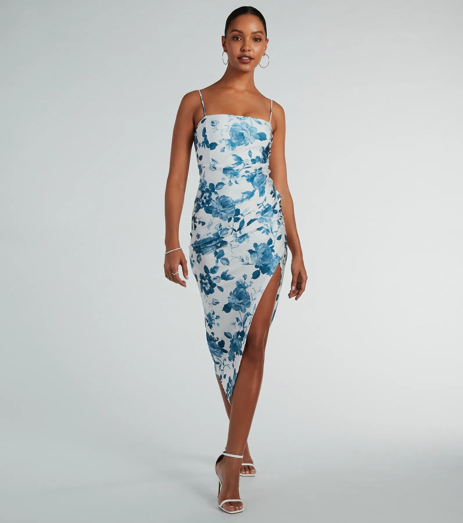 Made You Wink Floral Satin Midi Dress