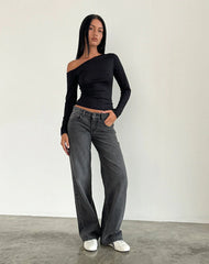 Low Rise Parallel Jeans in Washed Black Grey