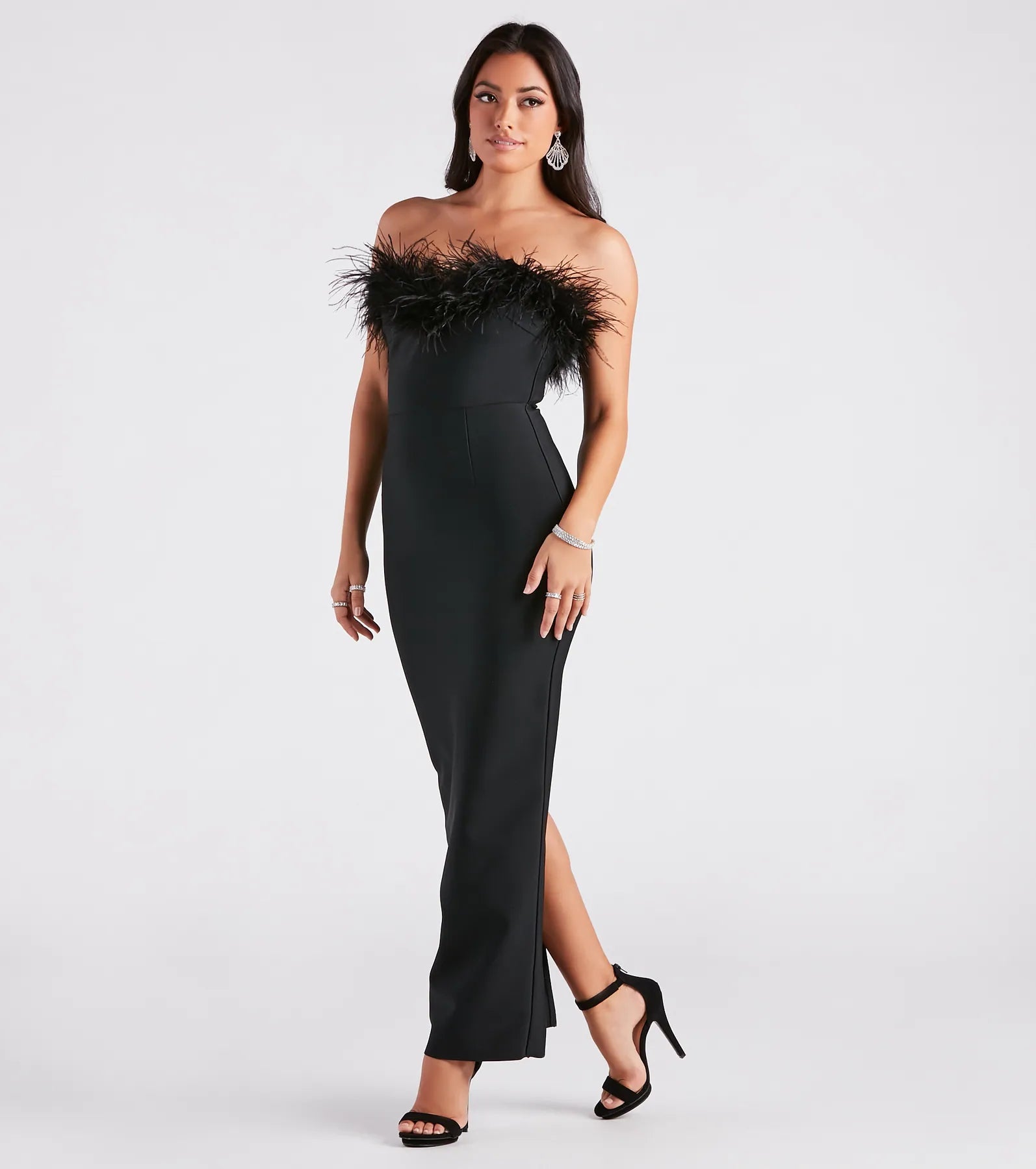 Olivia Formal Marabou Feather Bandage Dress