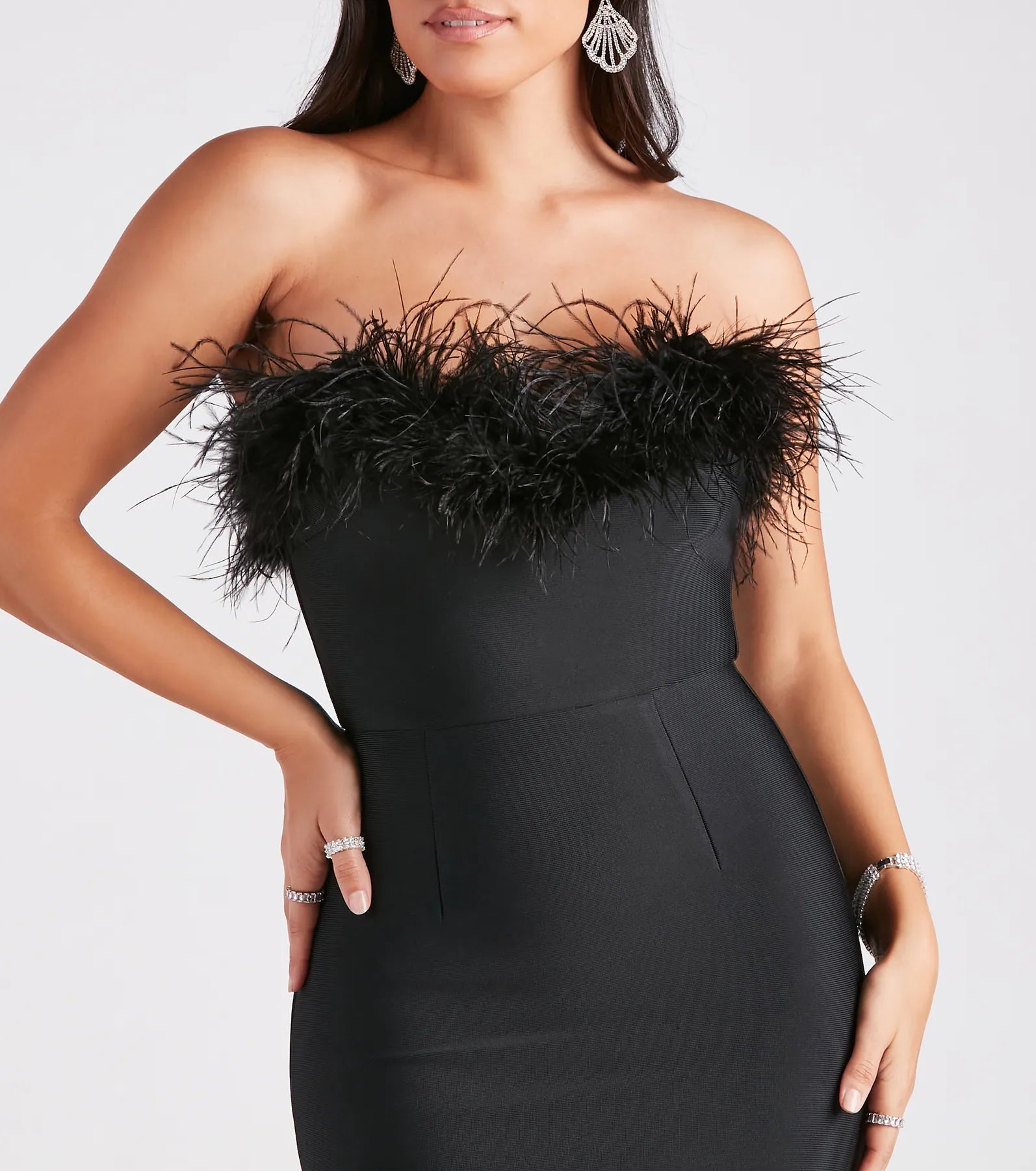 Olivia Formal Marabou Feather Bandage Dress