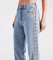 Glam Icon Rhinestone Lace-Up Jeans