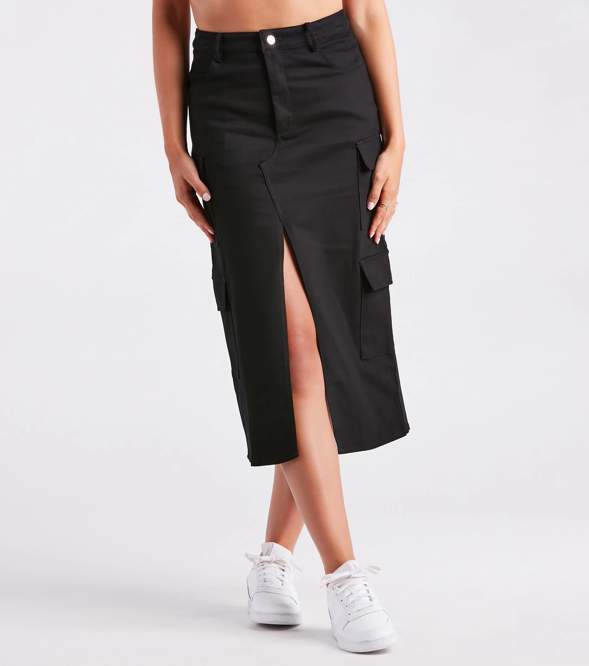 Stand In Command Cargo Denim Midi Skirt