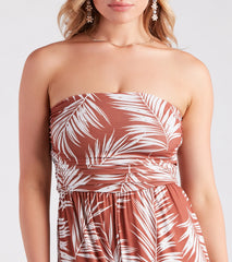 Sunset Cruise Tropical Print Strapless Jumpsuit