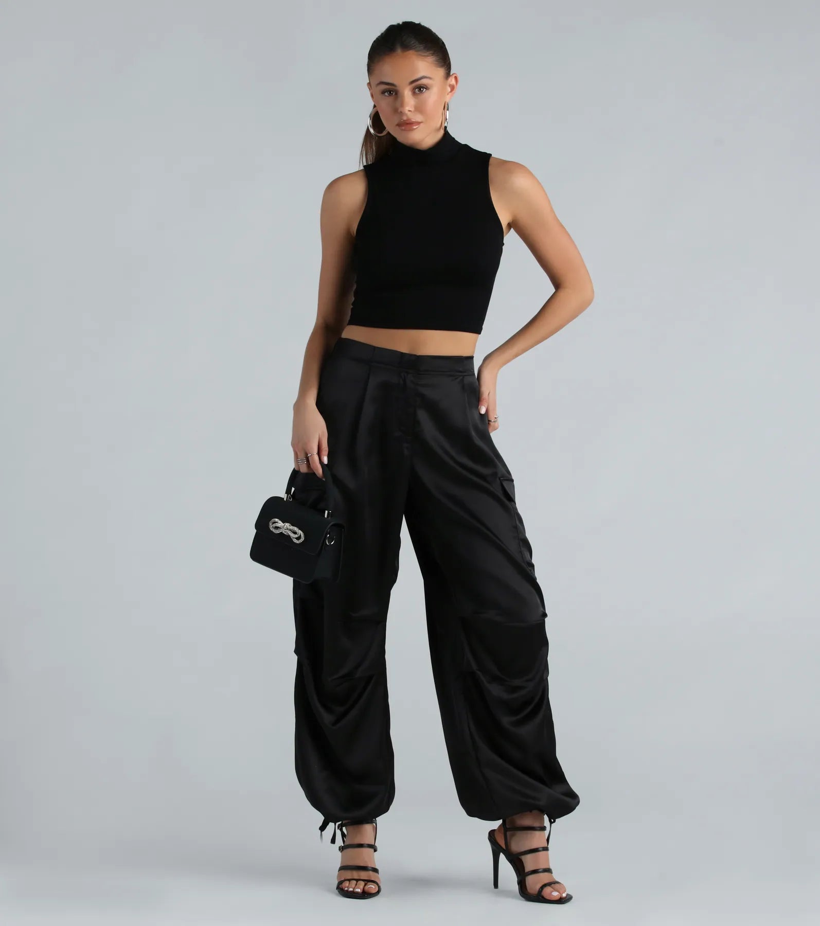 Pulling Strings Satin High-Rise Cargo Pants