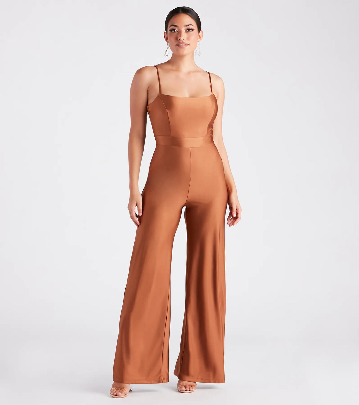 Stylish Sheen Sleeveless Wide-Leg Jumpsuit