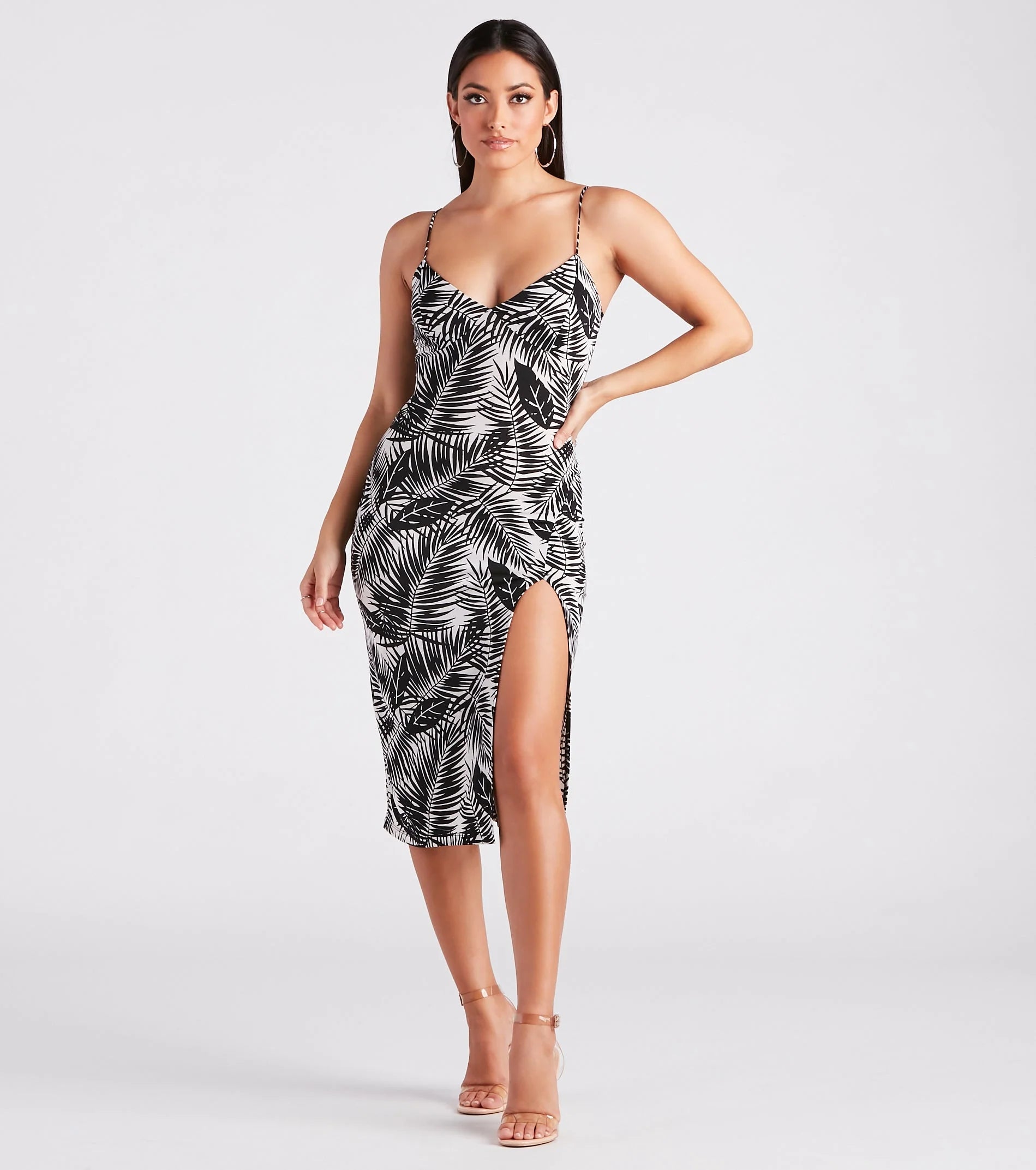 Somewhere Tropical V-Neck Midi Dress