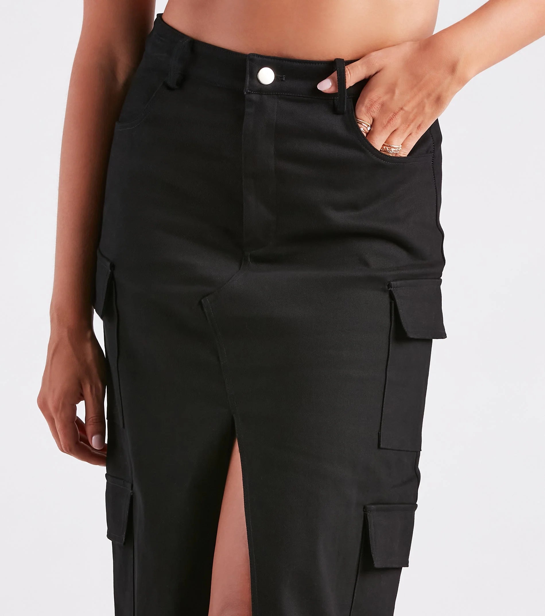 Stand In Command Cargo Denim Midi Skirt