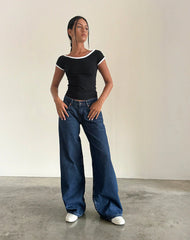 Roomy Extra Wide Low Rise Jeans in Mid Indigo Blue