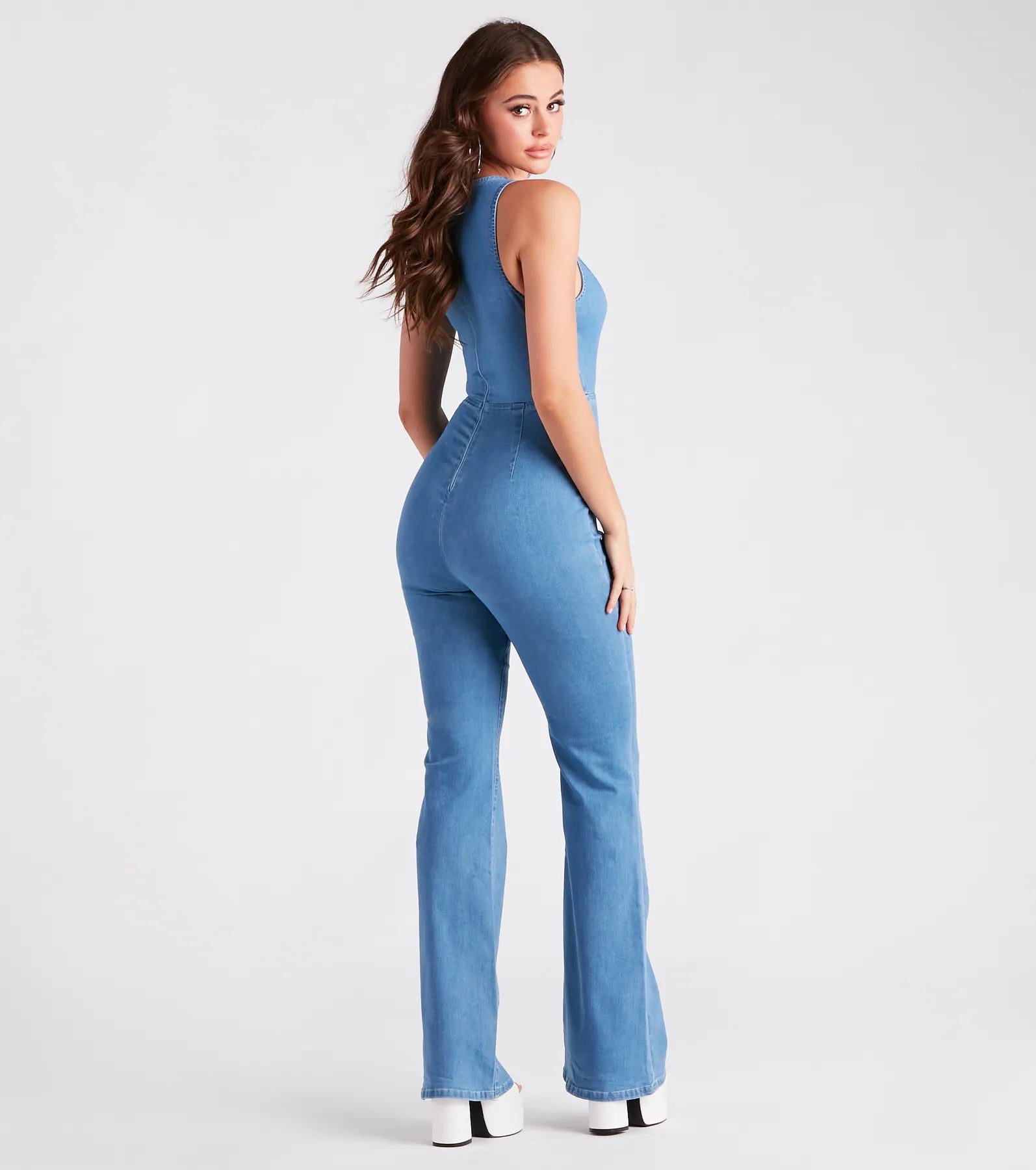 Retro Fab Flare-Leg Denim Jumpsuit