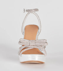 Glamorous Evening Rhinestone Bow Block Heels