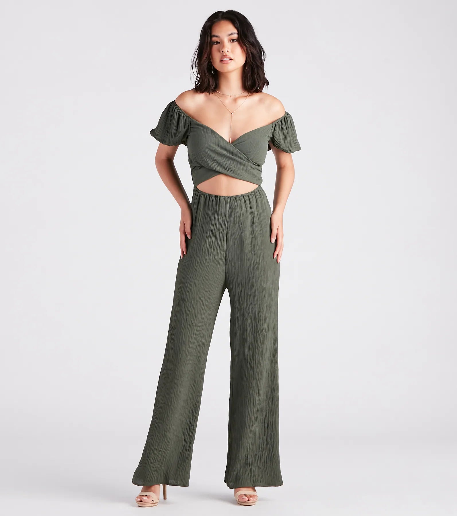 Flirt On Check Linen Puff Sleeve Jumpsuit