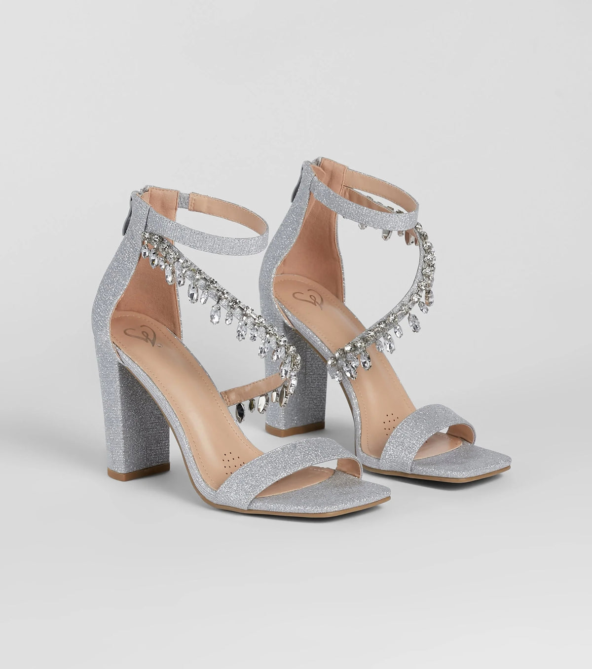 A Moment Of Luxe Rhinestone Trim Block Heels