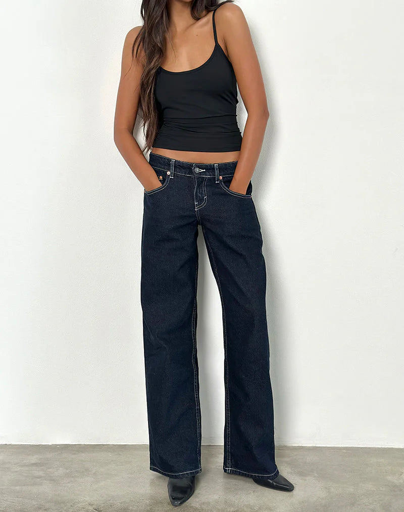 Low Rise Parallel Jeans in Indigo with Contrast Stitch