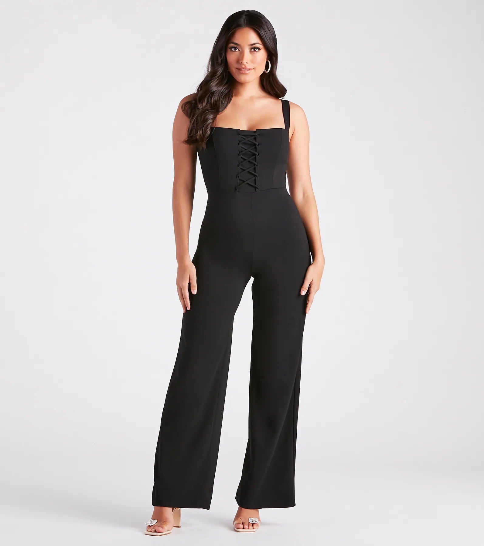 Laced Up In Chic Style Sleeveless Jumpsuit