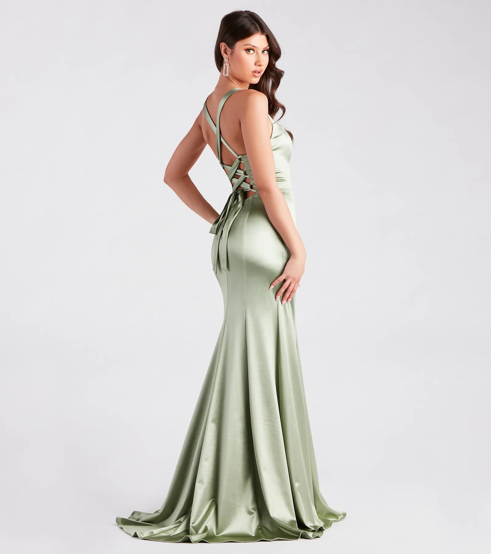 Cassie Formal Satin Lace-Up Mermaid Dress