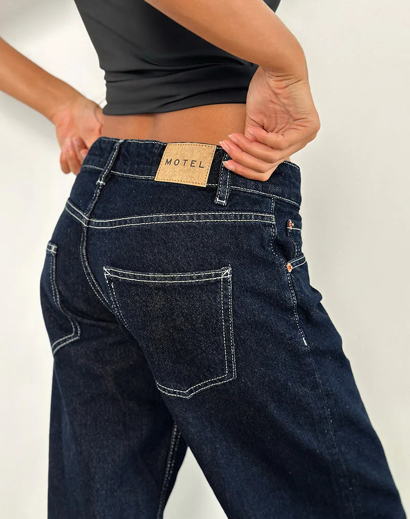 Low Rise Parallel Jeans in Indigo with Contrast Stitch