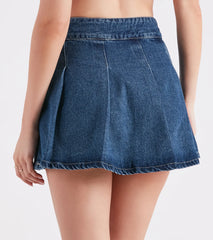 Like A Dream Pleated Skater Denim Skirt