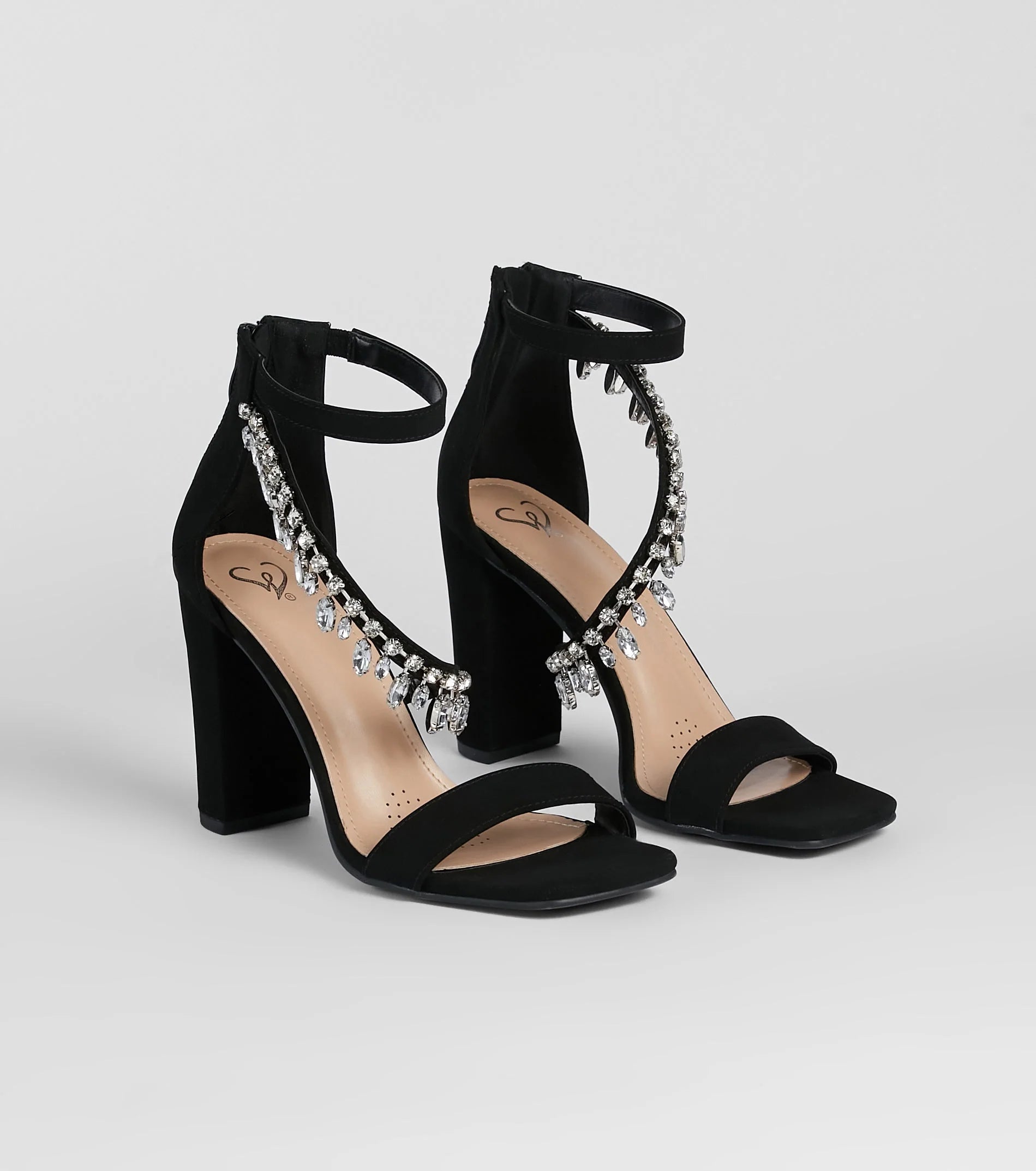 A Moment Of Luxe Rhinestone Trim Block Heels