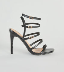 Oo La La Faux Leather Caged Stiletto Heels