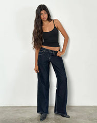 Low Rise Parallel Jeans in Indigo with Contrast Stitch