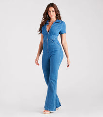 Style Goals Flared-Leg Denim Jumpsuit