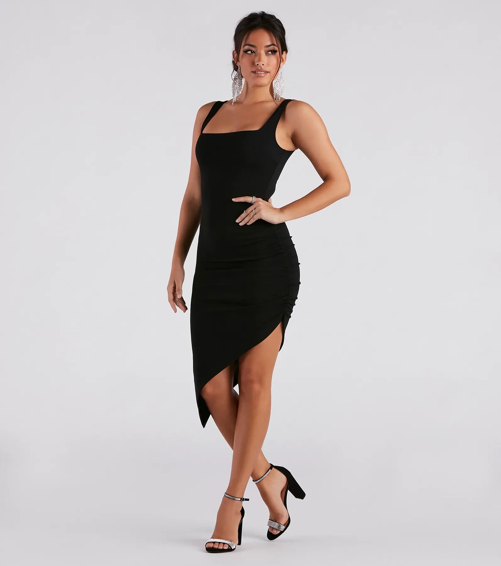 Sophisticated Hour Crepe Asymmetrical Midi Dress