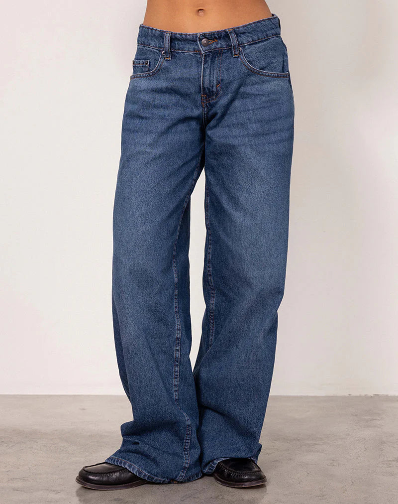 Roomy Extra Wide Low Rise Jeans in Mid Blue Used