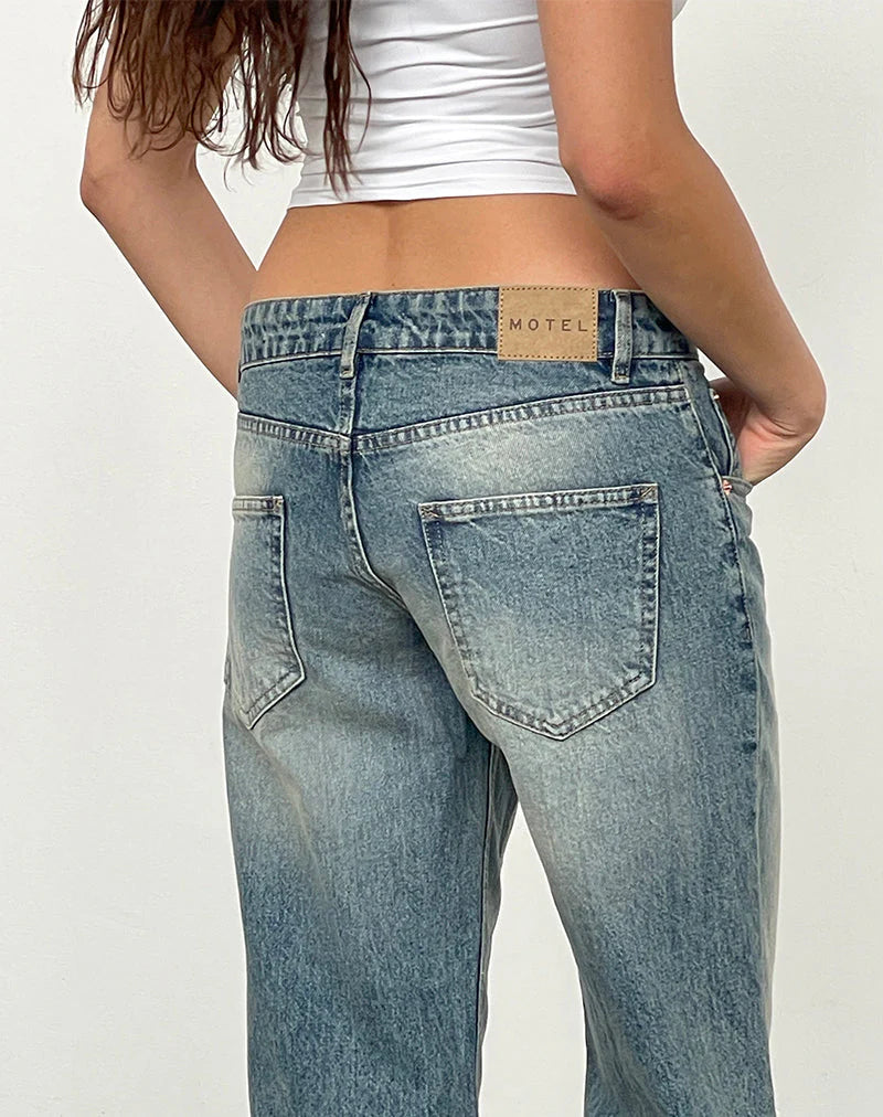 Low Rise Parallel Jeans In Dirty Blue