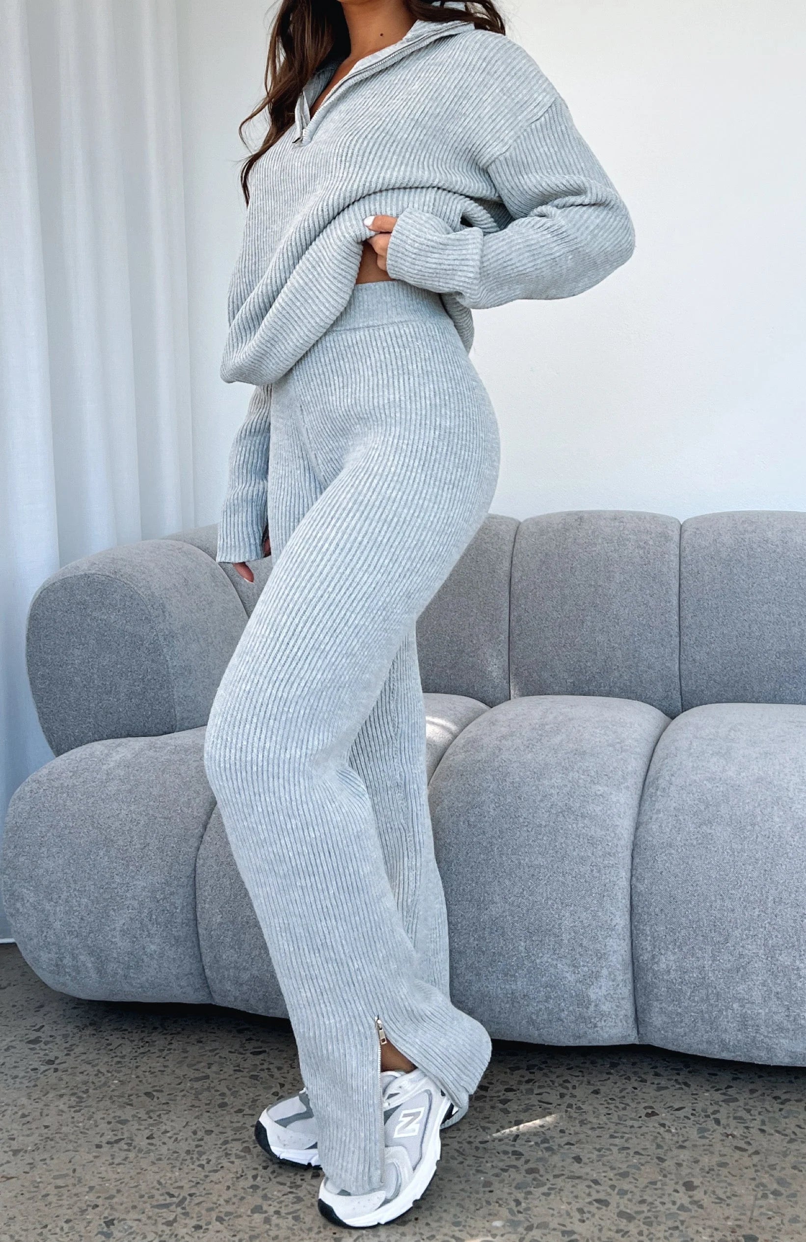 Let's Get Cosy Knit Pants Grey Marle