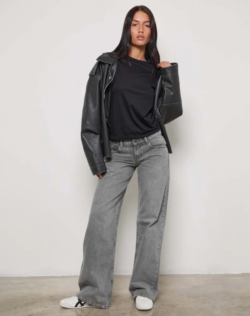 Low Rise Parallel Jeans in Grey Wash