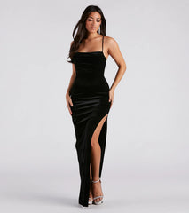 Mel Glitter Velvet High Slit Formal Dress