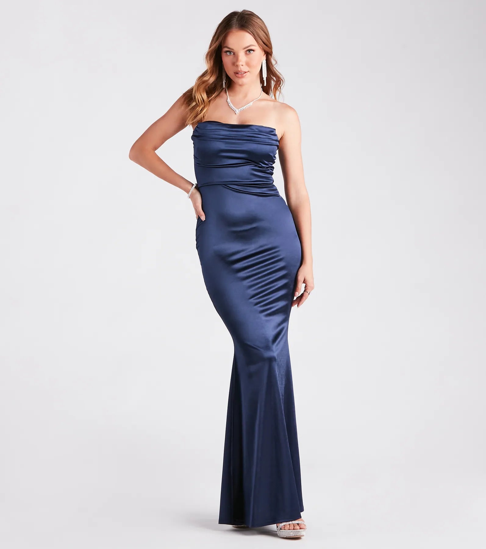 Priscilla Formal Satin Strapless Mermaid Dress