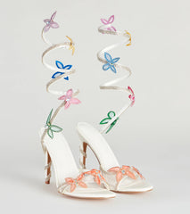 Fly Away Butterfly Applique Spiral Strap Heels