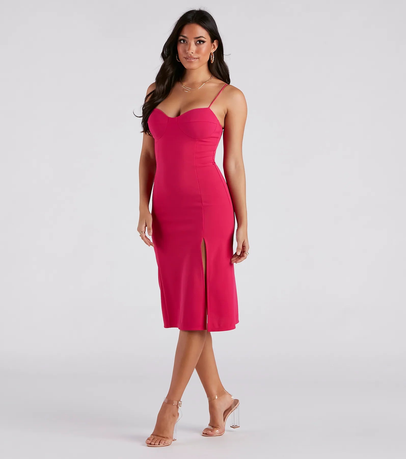 Best In Town Crepe Sweetheart Midi Dress