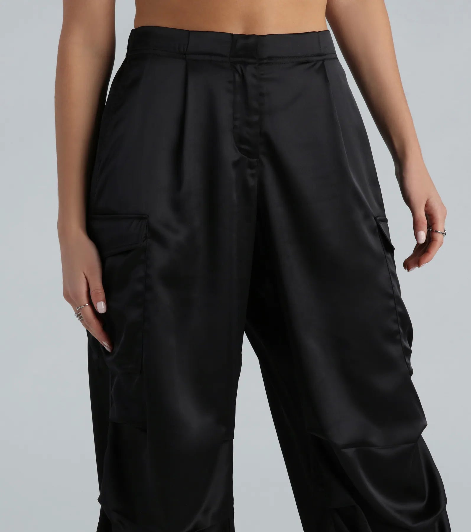 Pulling Strings Satin High-Rise Cargo Pants