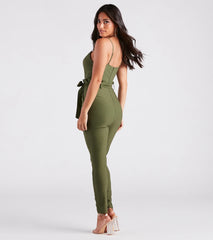 Straight To Business V-Neck Paper Bag Jumpsuit