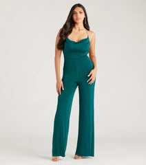 Edgy Perfection Chain Strap Cowl Neck Jumpsuit