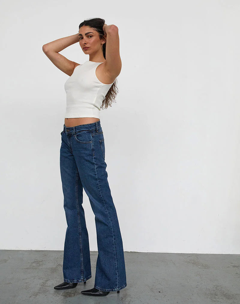 Rigid Low Rise Flare Jeans In Mid Blue Used