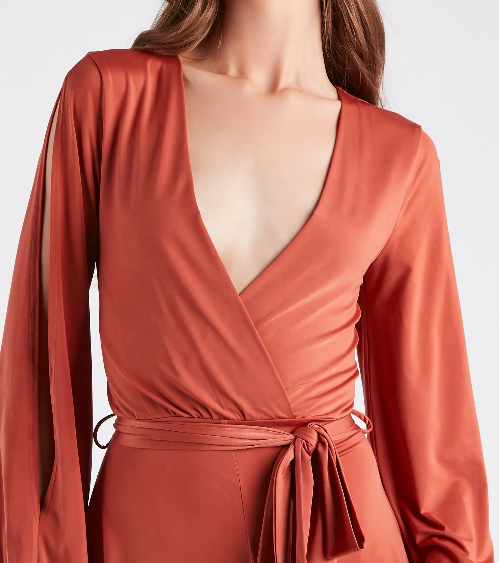 Sweet Talks Plunge Neck Split Sleeve Romper