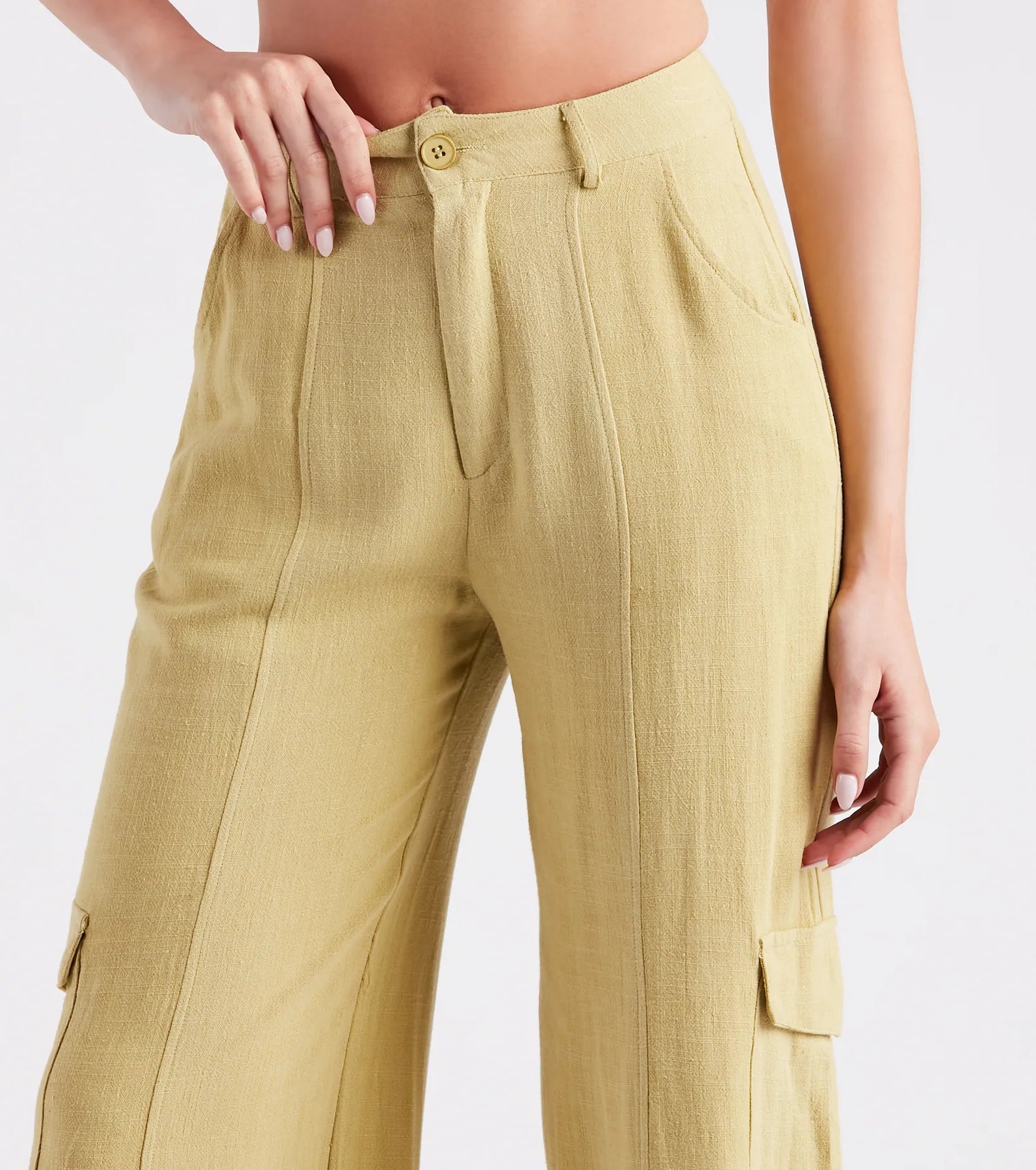 Coastal Drive Linen Wide-Leg Cargo Pants