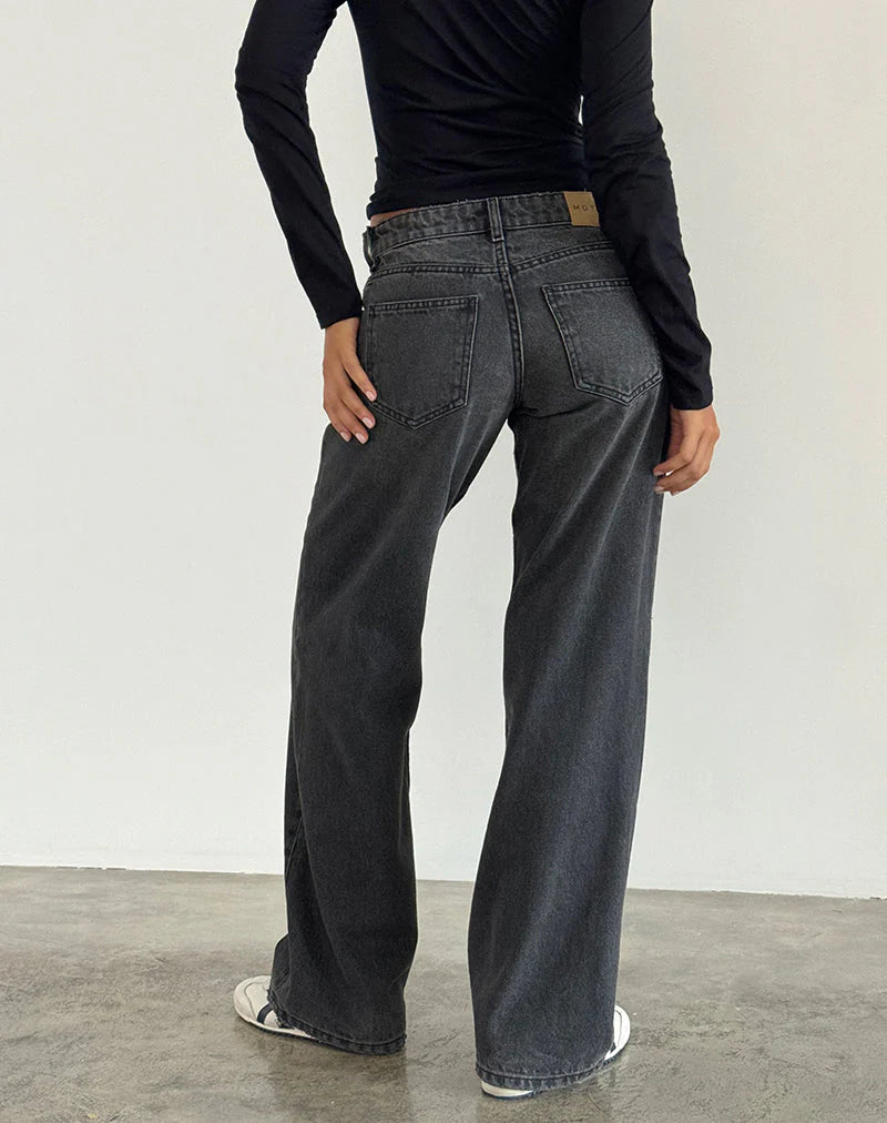 Low Rise Parallel Jeans in Washed Black Grey