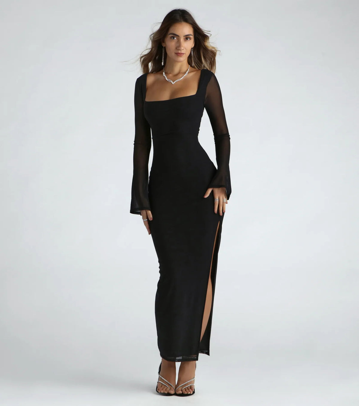 Becka Formal Mesh High Slit Long Dress