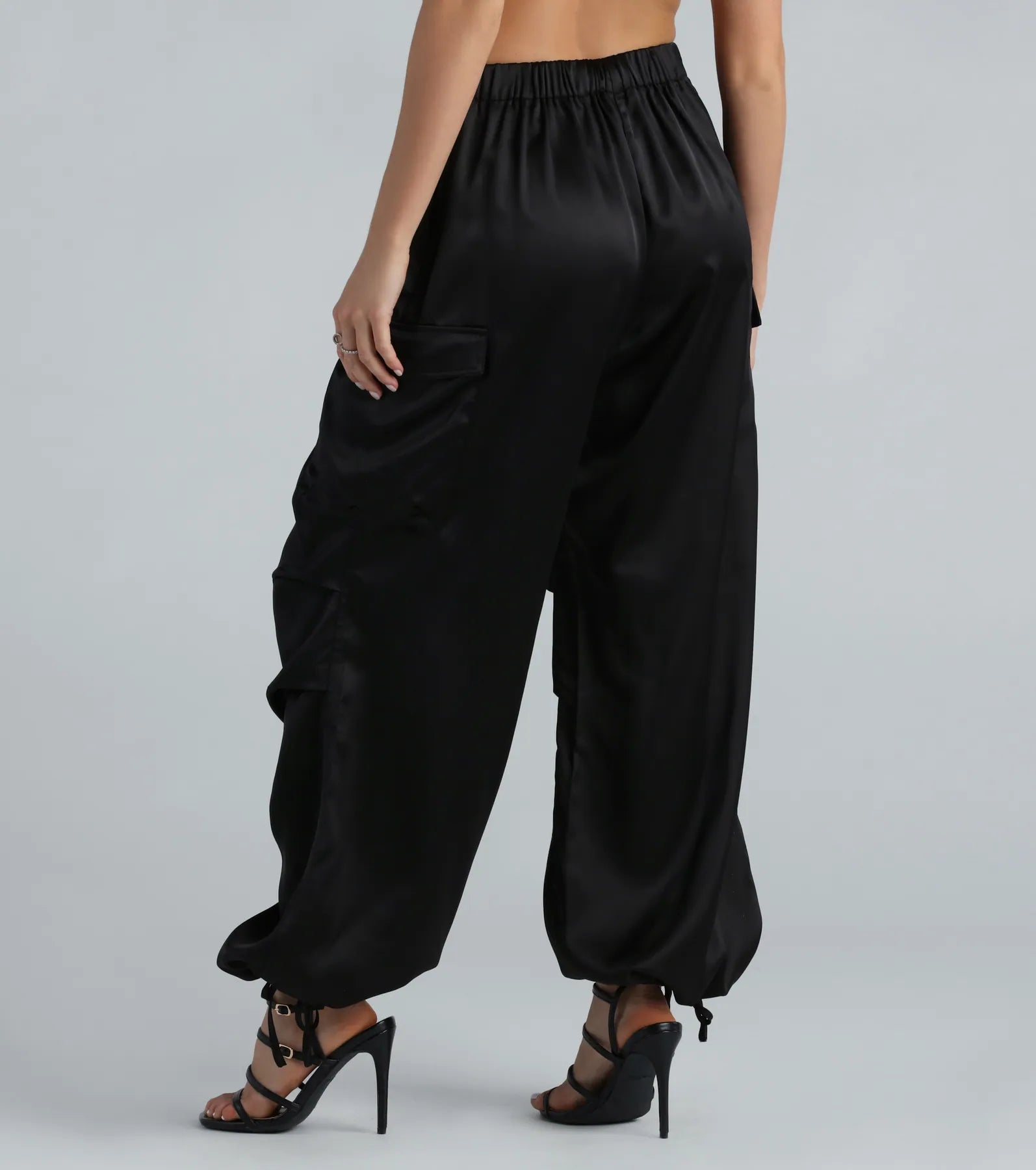 Pulling Strings Satin High-Rise Cargo Pants