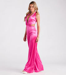 Heavenly Glow Satin Halter Open Back Jumpsuit